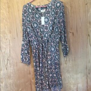 LOFT Green and Pink Floral Dress